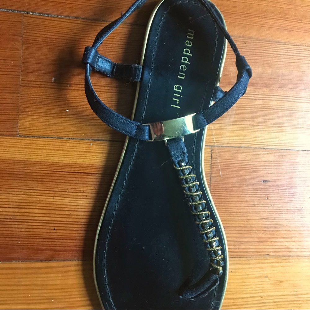 Madden girl gold and black sandals, size 9